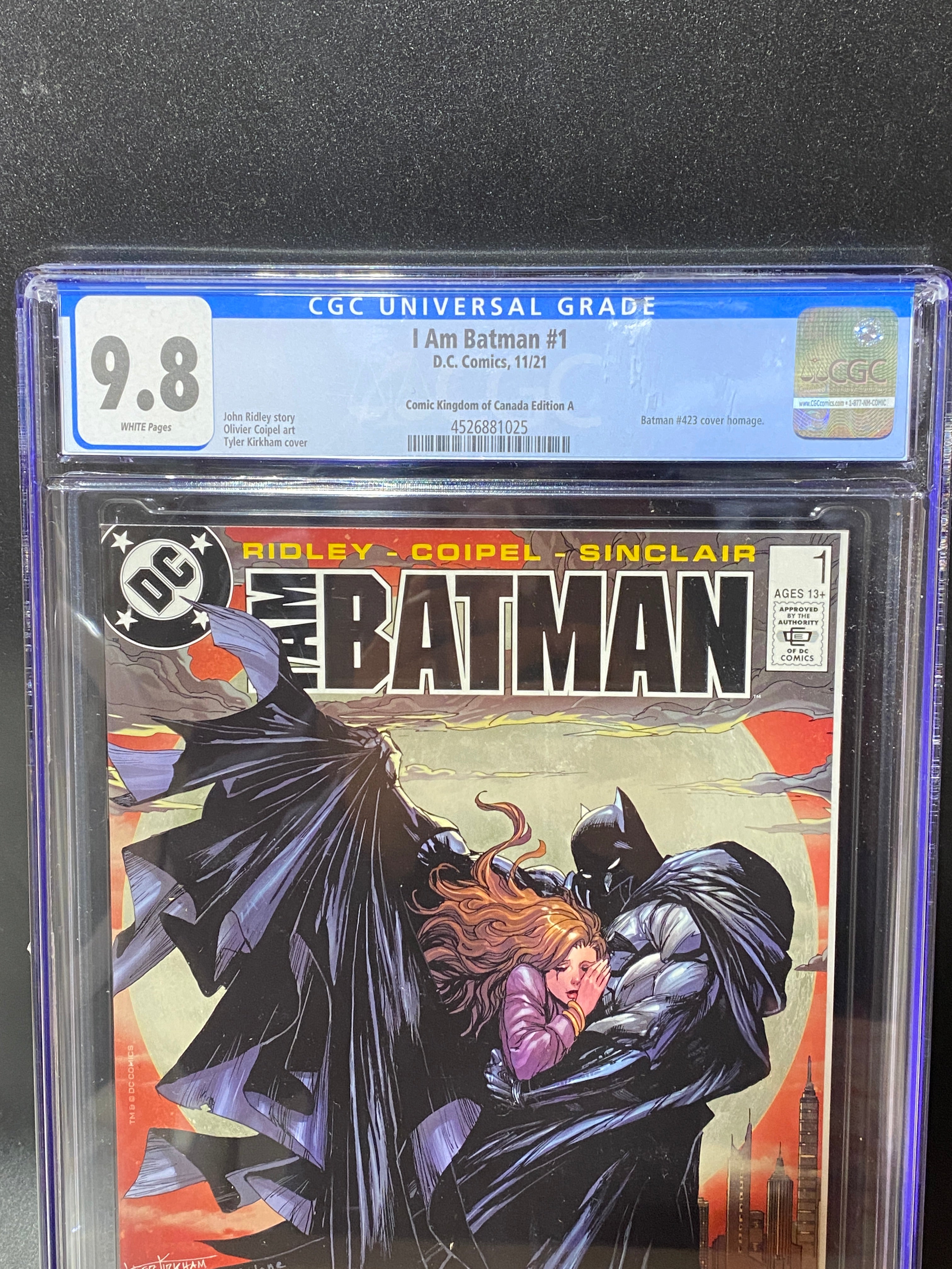 I Am Batman #1 (2021) CGC 9.8 Kirkham Trade Variant Batman #423 Homage